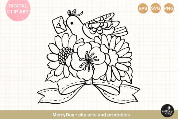 Bird Flower Line Art No. 1 Graphics