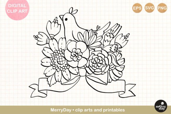 Bird Flower Line Art No. 10: A Graphic Asset for Visual Storytelling
