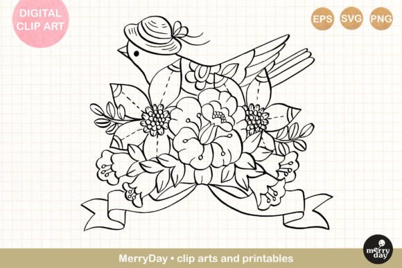 Bird Flower Line Art No. 2 Graphics