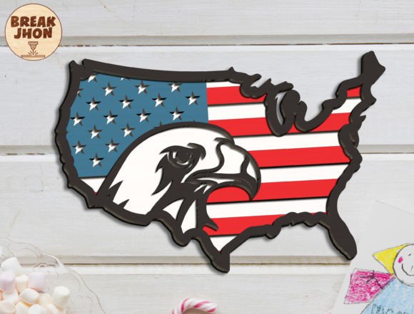 Eagle USA Map American Flag Sign Svg for Laser Cutting