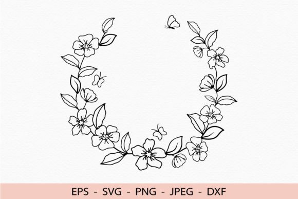 Floral Wreath Svg Flowers Butterfly Dxf - A Graphic Design Asset for Crafts