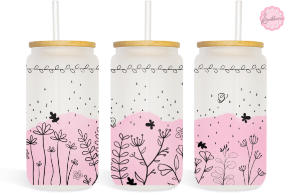 Flowers Line Art Watercolor Pink Libbey Graphics for Print Templates