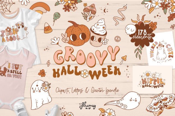 Groovy Retro Halloween Graphics for Editorial Use