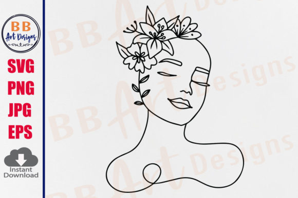 Line Art Women with Flowers Graphics for Print Templates