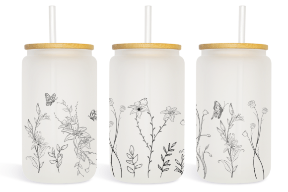 Line Flowers 16oz Libbey Glass Can Wrap - Print Templates for Crafting