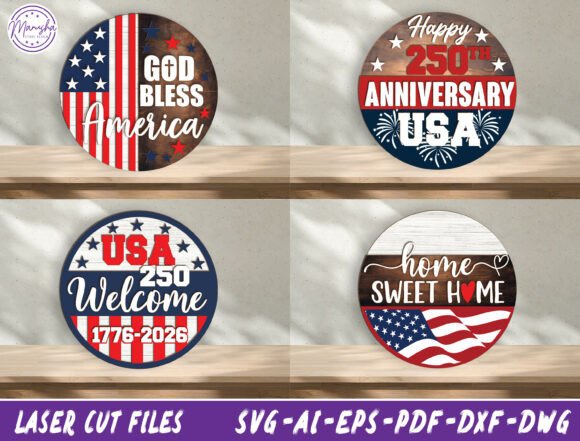 Patriotic Door Hanger Laser Cut File Svg