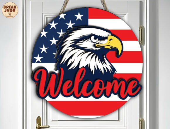 Patriotic Eagle Welcome Sign SVG for Laser Cutting