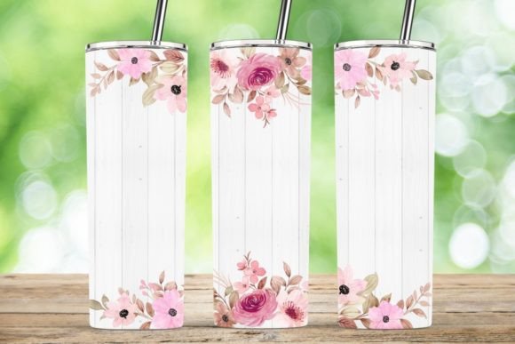 Pink Floral Watercolor Tumbler for Crafts and Graphics