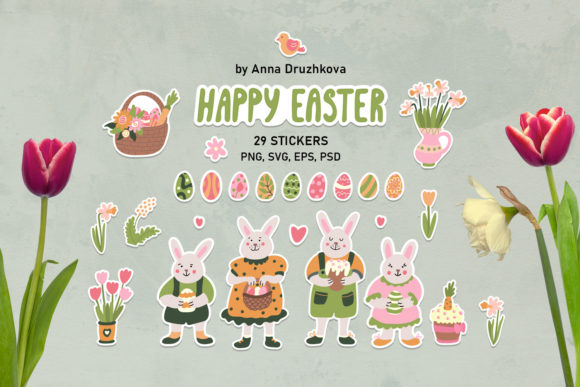 Rabbit Family Easter Stickers