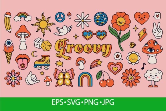 Retro 70s Hippie Psychedelic Stickers
