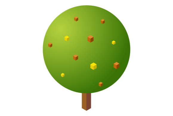 Round Tree Isometric Garden Plant with Graphics