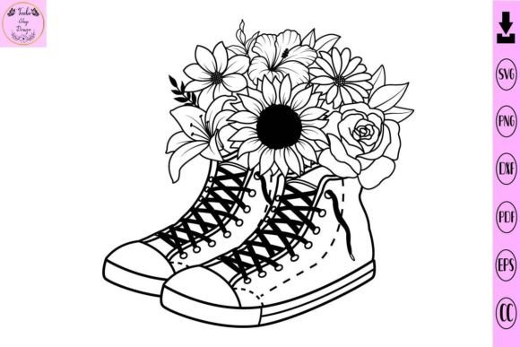 Sneakers with Flower Svg for Print Templates and Graphics