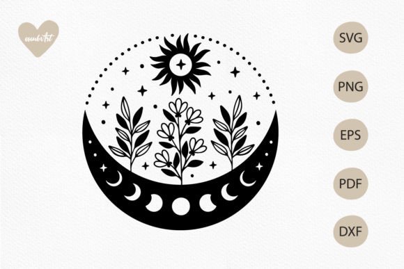 Sun and Moon SVG with Flowers, Boho SVG Review