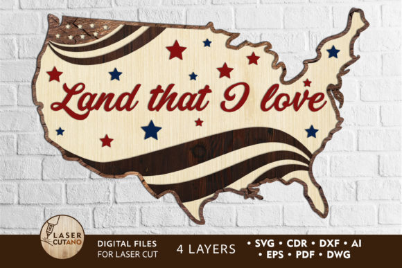 USA MAP 4th July Laser Cutting for Wall Decor