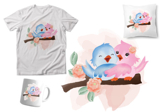 Watercolor Birds Couple