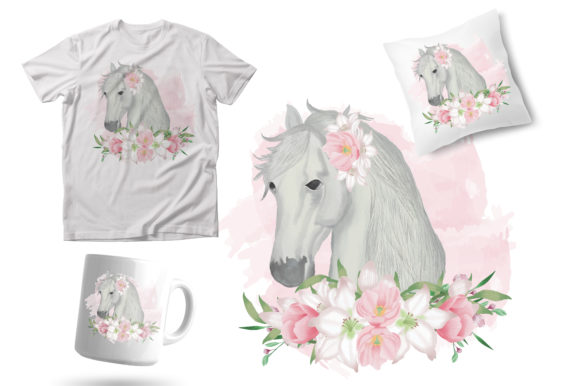 Watercolor Horse and Flower Graphics for Local Branding